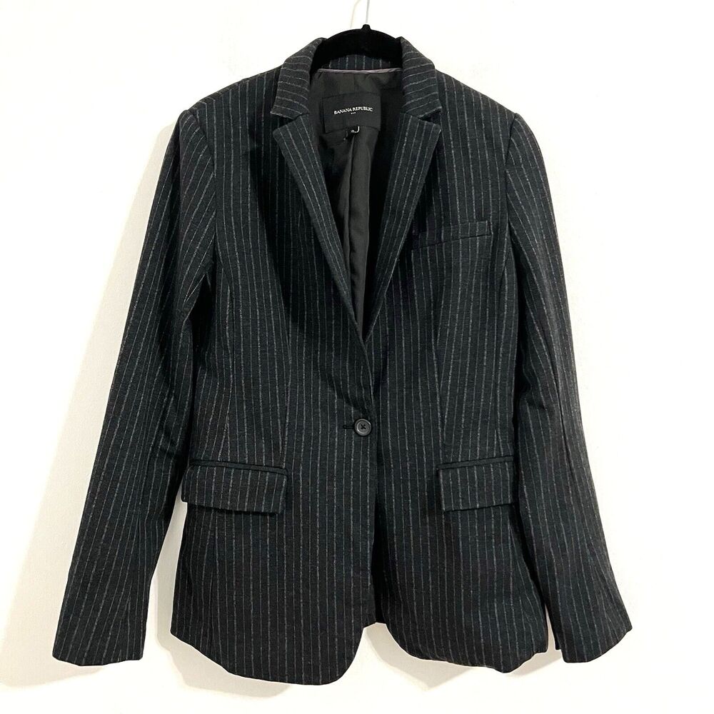 Banana Republic Blazer Jacket Womens Size 2 Charcoal Grey Pin Stripe‎ Washable